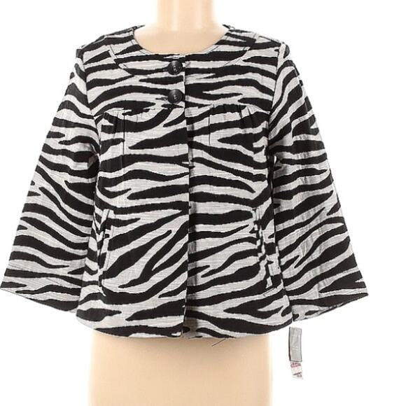 Charter Club Black White Zebra Swing Jacket - Picture 1 of 10